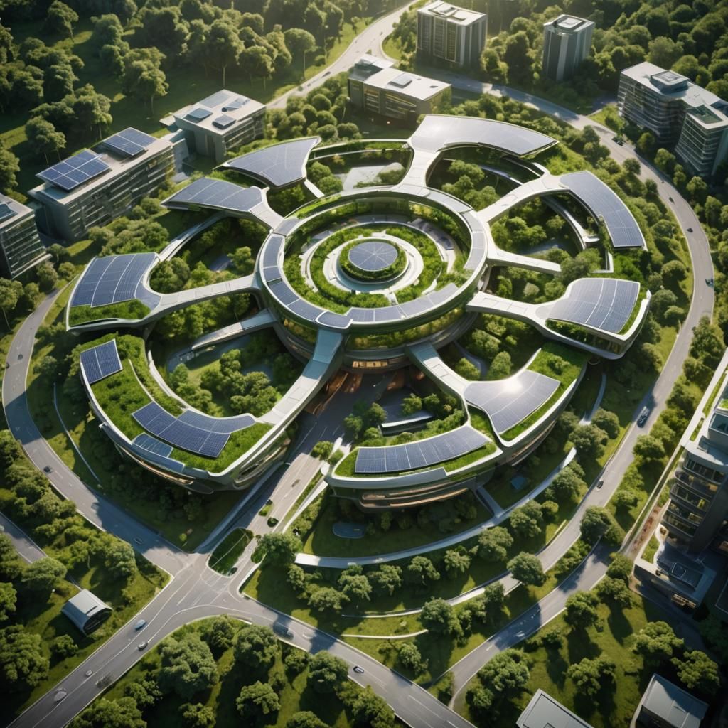 Futuristic Eco-City with eVTOLs Amidst Lush Forest