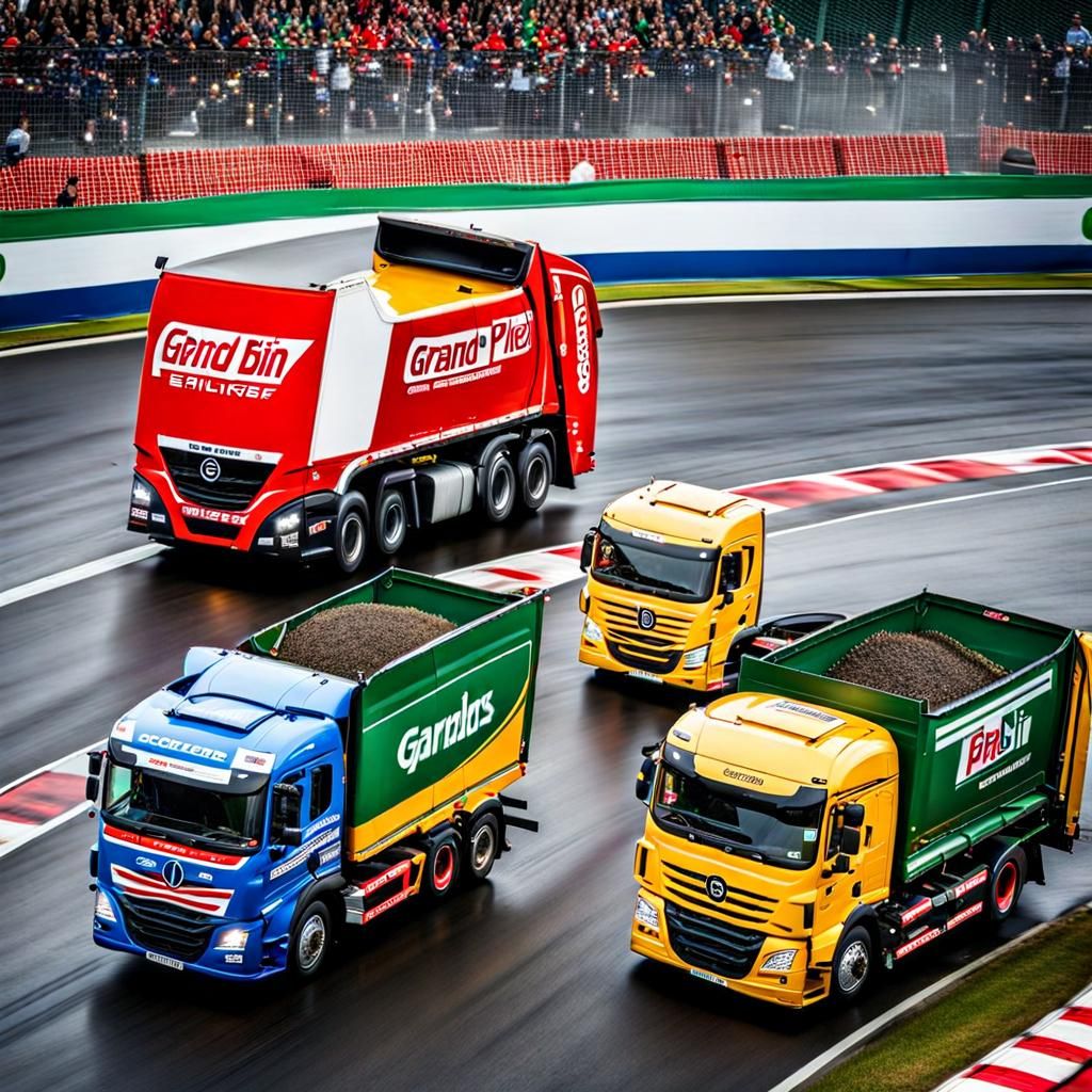 Garbage Trucks Race at the Grand Prix
