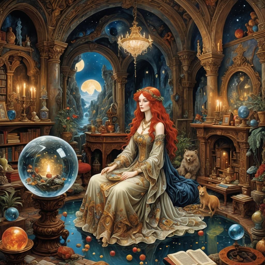 Celestial Witch in Underwater Cavern, Digital Art