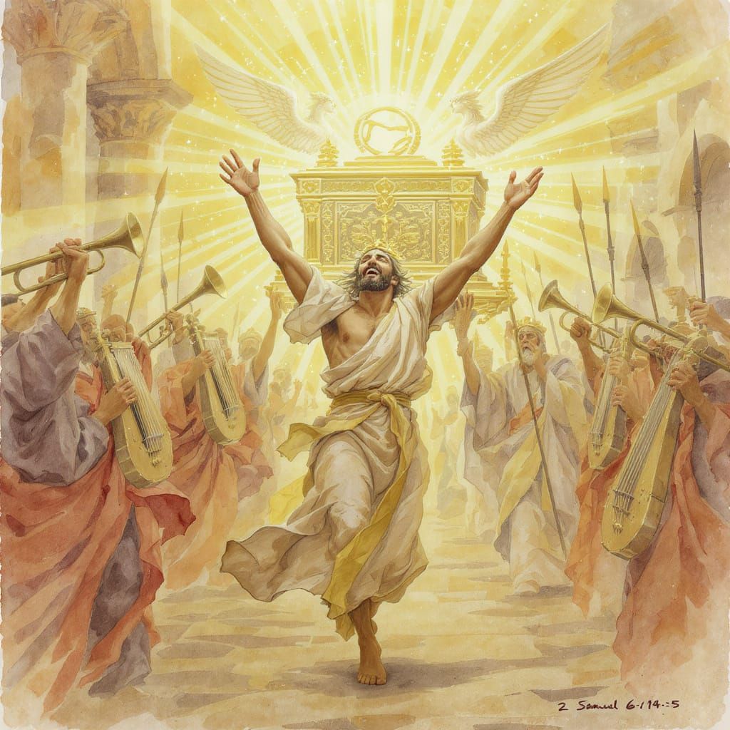 King David's Joyful Dance: Watercolor Biblical Scene