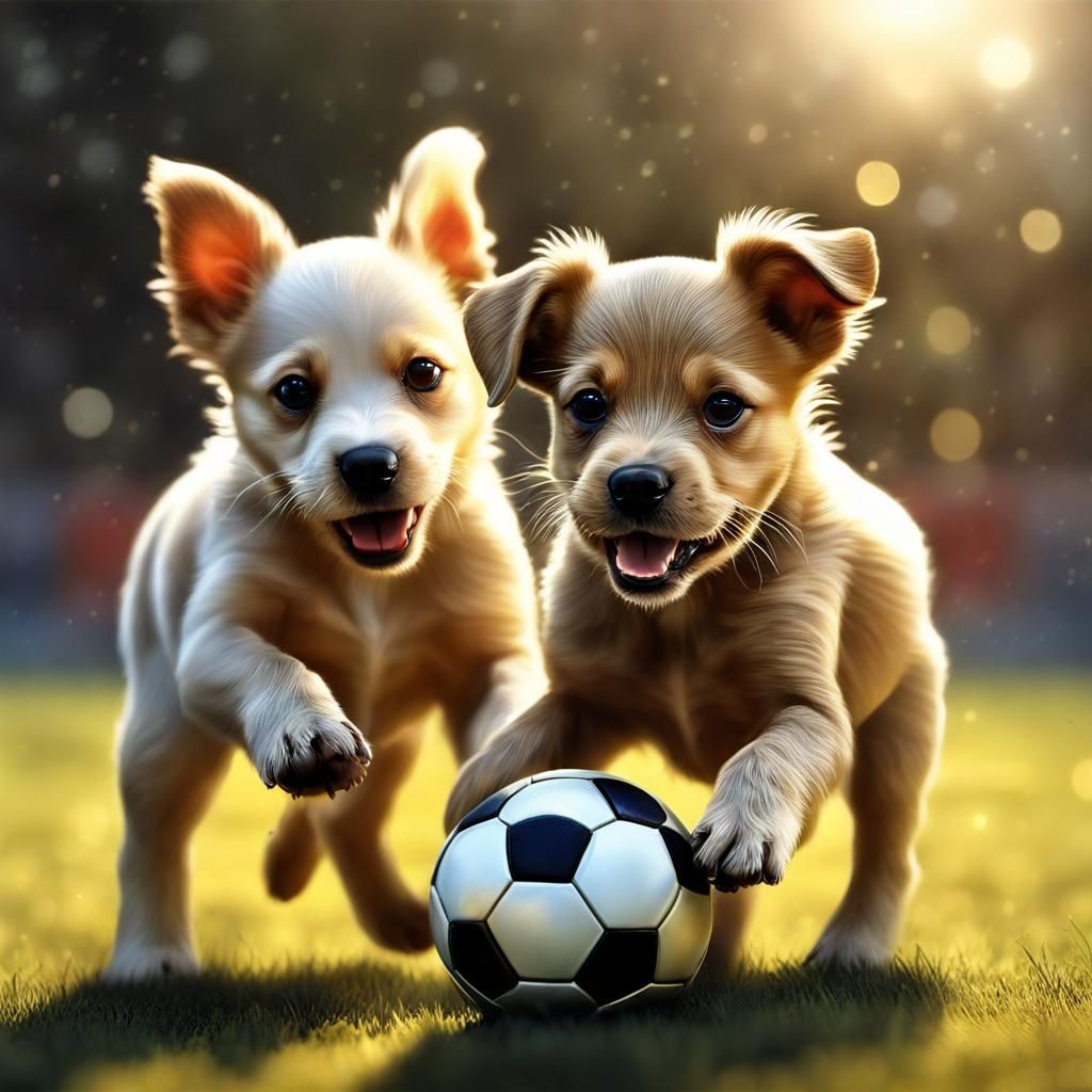 Puppy Dogs Play Football in Vivid Colors