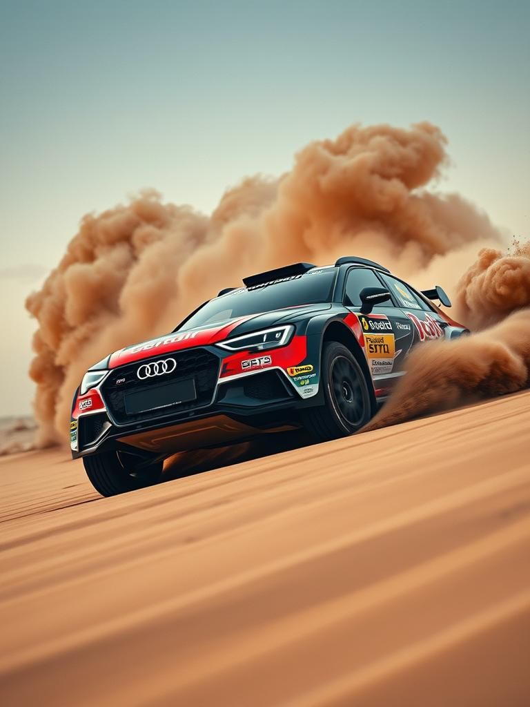 Audi A3 Dakar Rally Car Speeding on Dunes