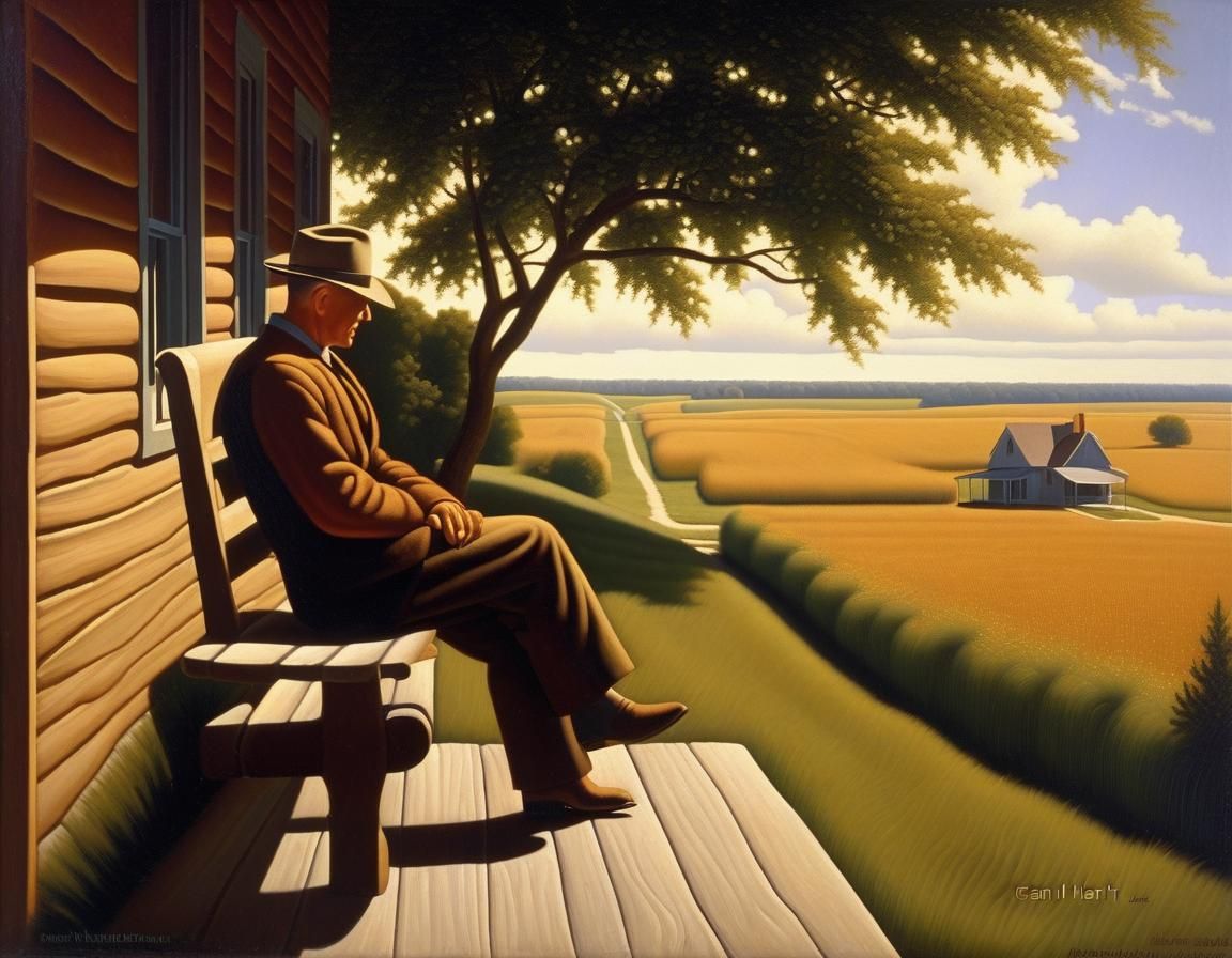 Kansas Prairie Serenity in American Regionalism Style