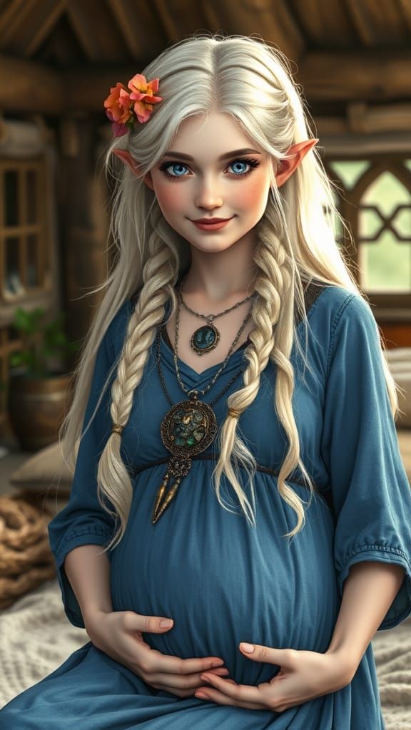 Very pregnant elven druid