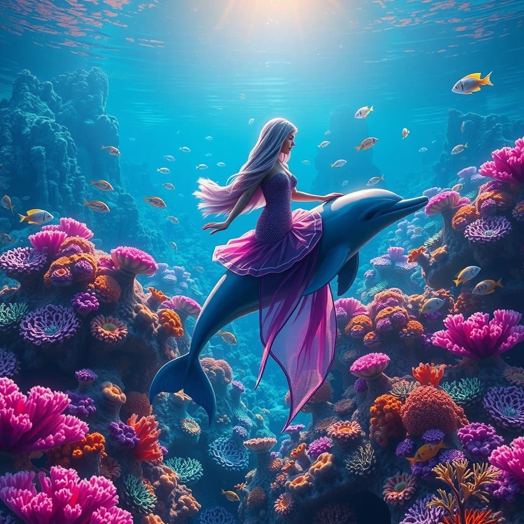 The Siren's Journey: Riding the Dolphin Through Coral Dreams