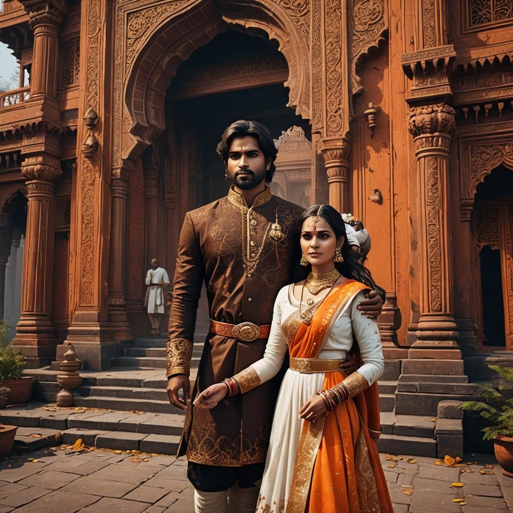 South Indian Prince and Wife: Detailed Matte Painting