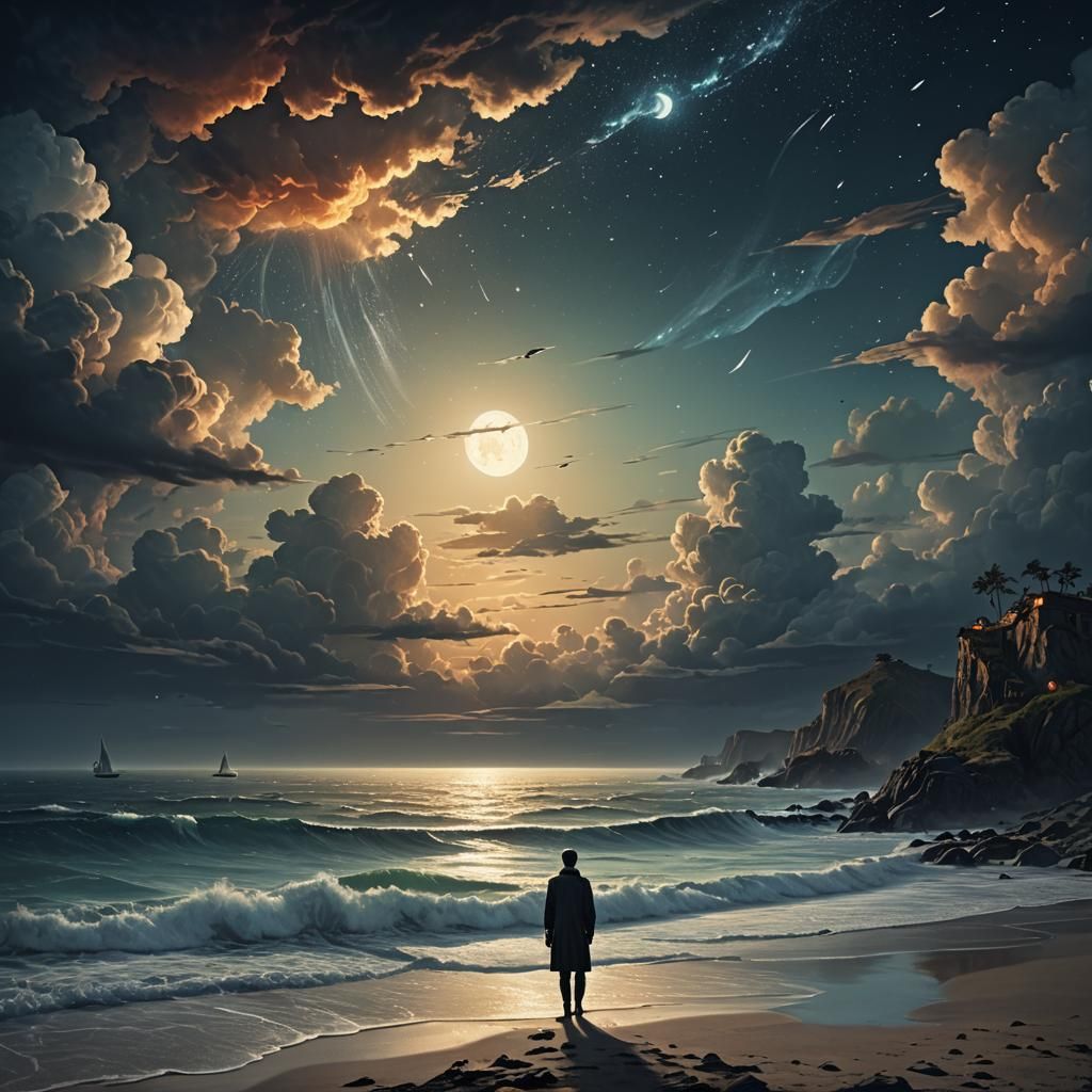 Fantastical Seascape at Twilight in Detailed Matte Painting