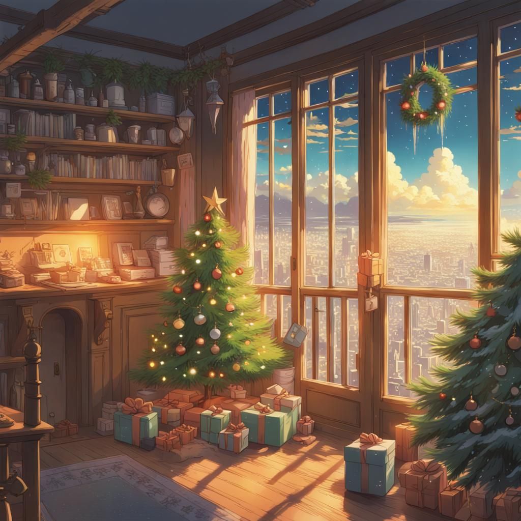 Christmas Scene in Studio Ghibli Anime Style