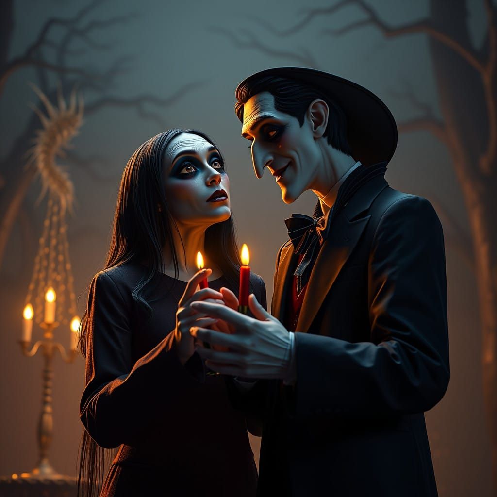 Gomez and Morticia Addams in Elegant Seance, Unreal Engine 5...