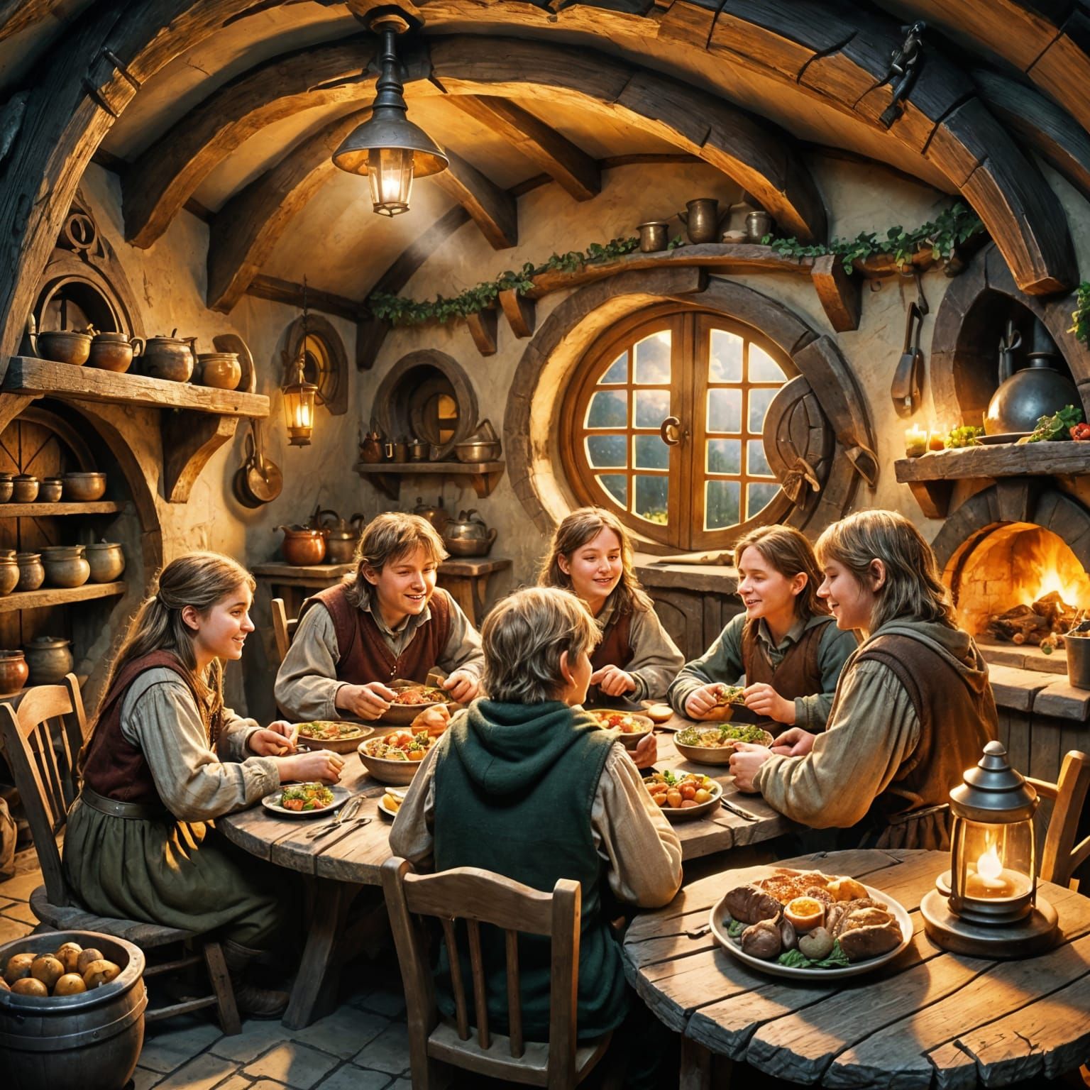 Hobbit Family Meal in Cozy Shire Kitchen
