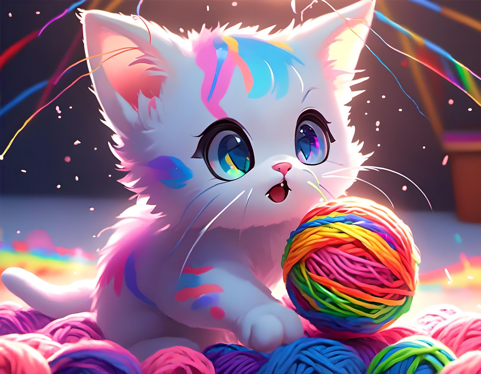 Anime Kitty & the Rainbow Yarn