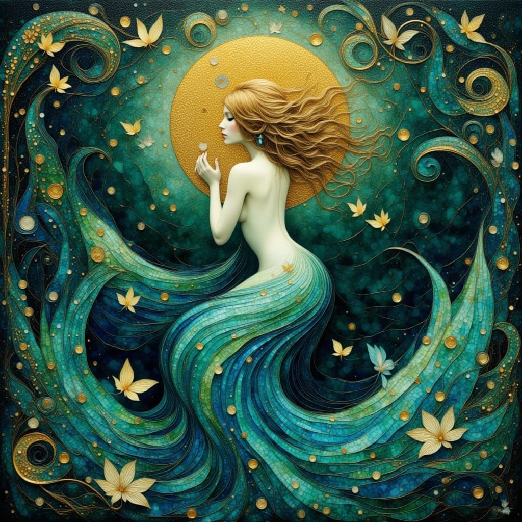 Water Nymph in Klimt Style Vortex