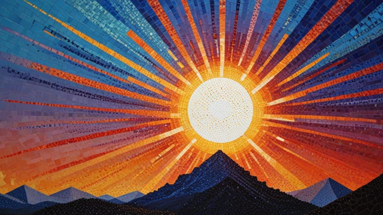 Geometric Sunrise in Pointillist Style