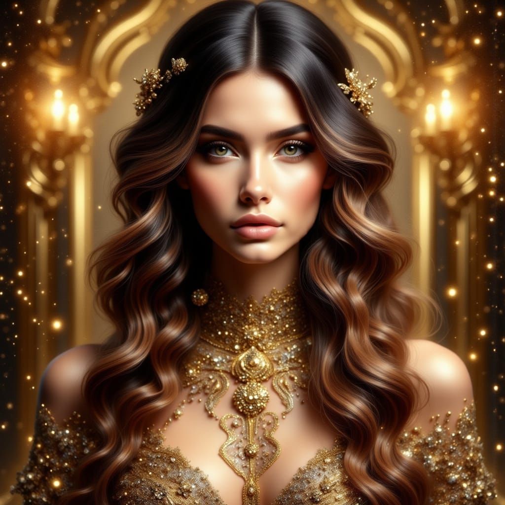 Golden Woman Portrait in Digital Art Style