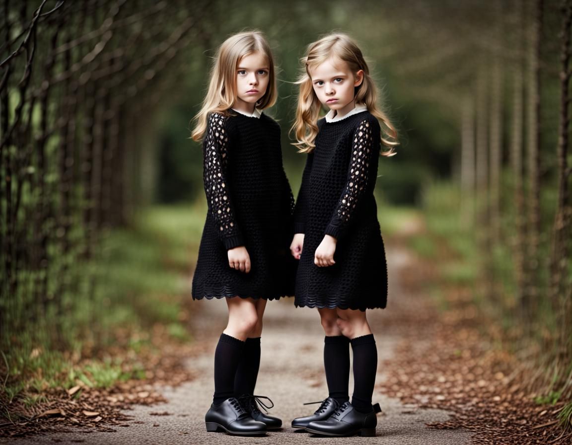 Three Angry Girls in Black Crochet Dresses