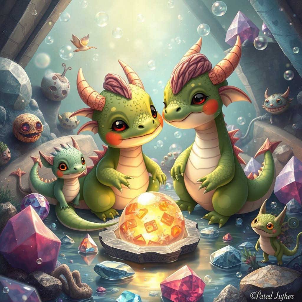 Chubby Dragons in a Whimsical Gemstone World