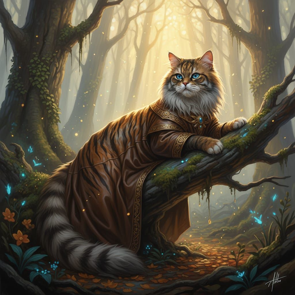 Regal Persian Cat in Foggy Forest