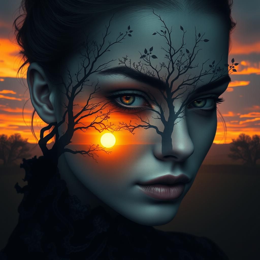 Fantasy Woman Portrait in Vivid Sunset Scene