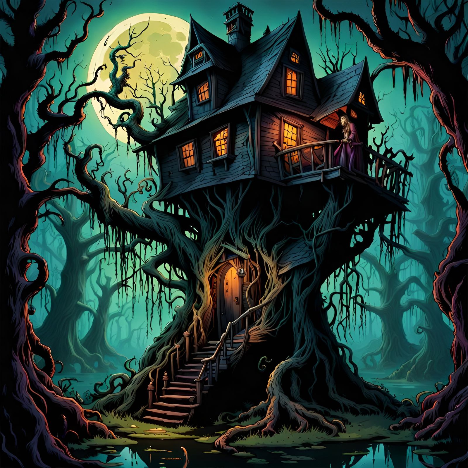 Terrifying Witch Treehouse in Murky Swamp