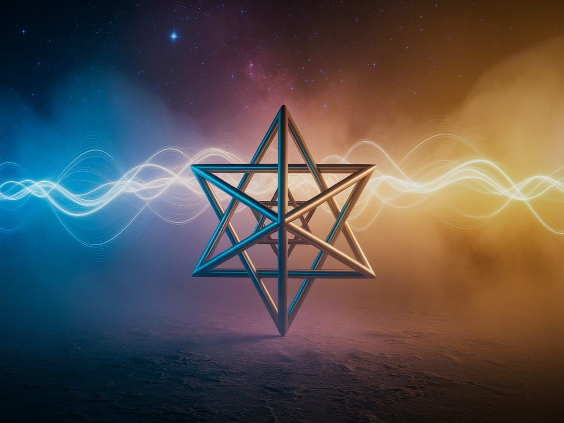 Ethereal Star Tetrahedron Radiates Vibrant Cosmic Energy