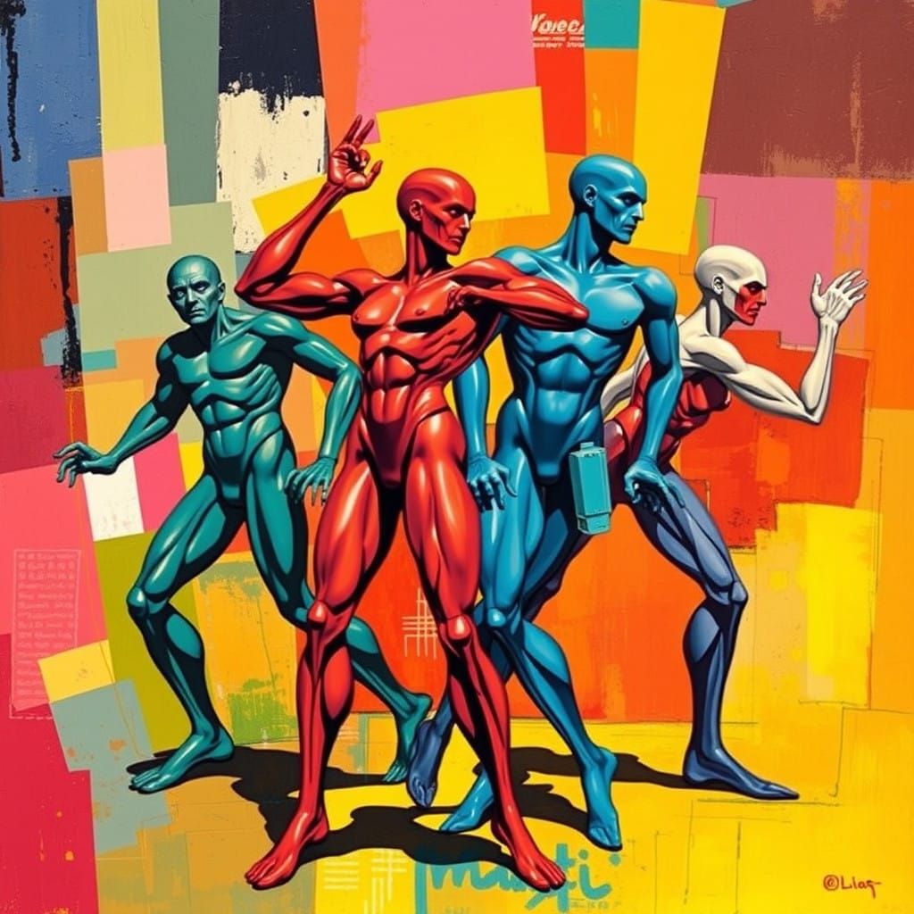 Vibrant Cubist Figures Embody Futuristic Energy