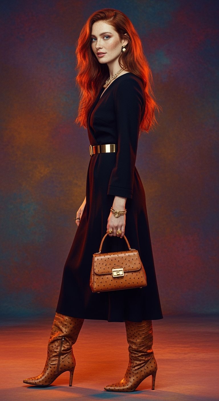 Woman with Ostrich Boots in Hyperrealistic Style