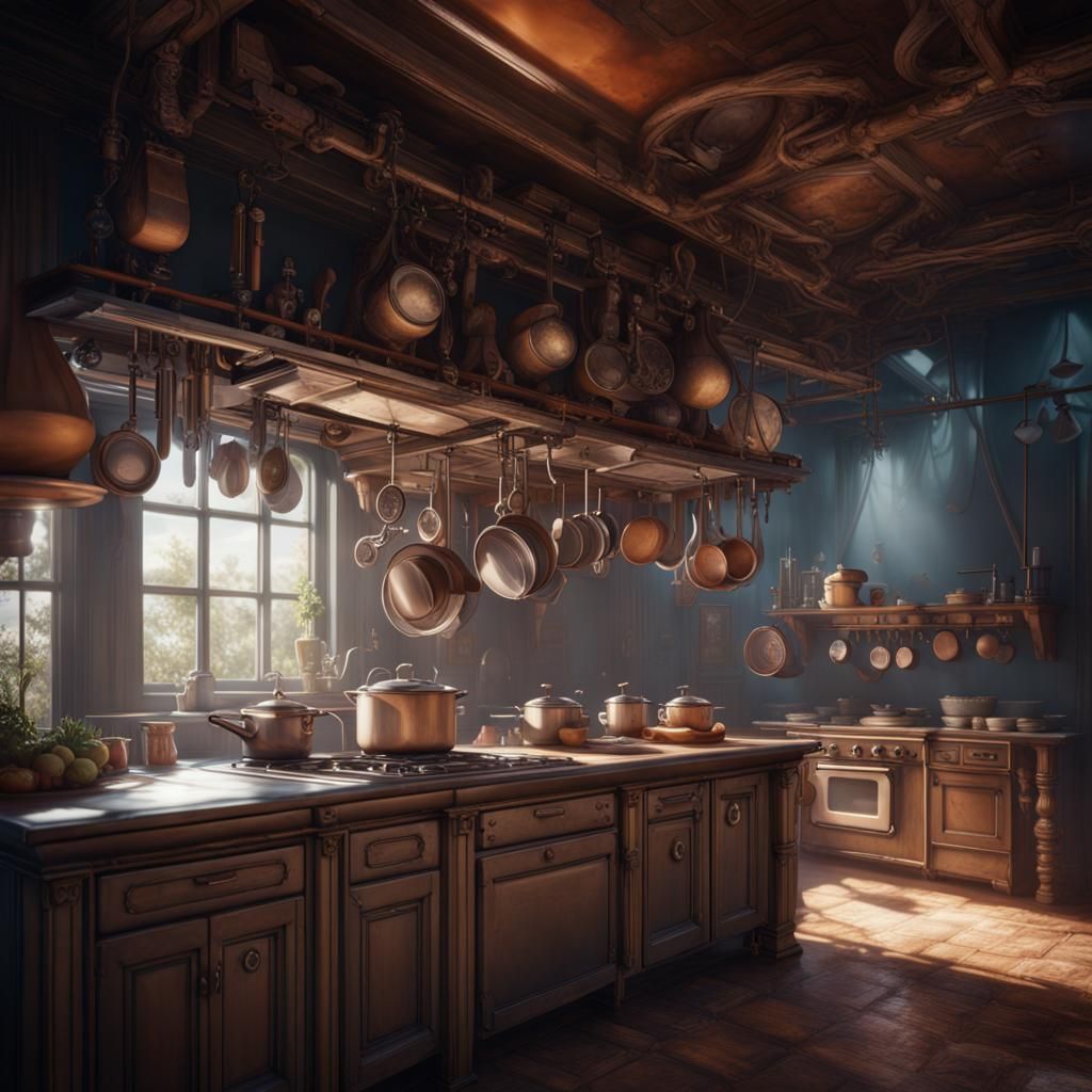 Fantastical Upside-Down Kitchen in Detailed Matte Painting