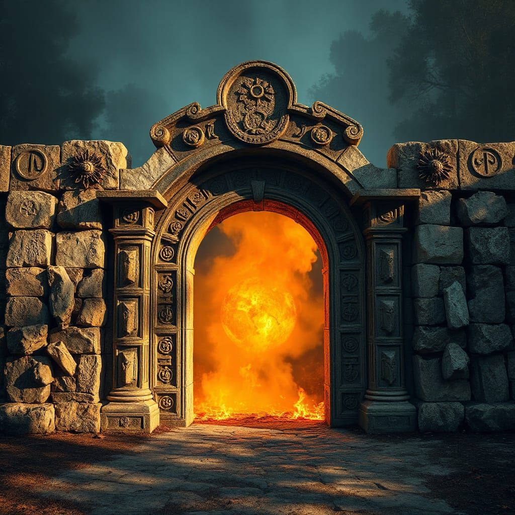Ancient Mystical Archway Illuminated by Flickering Light