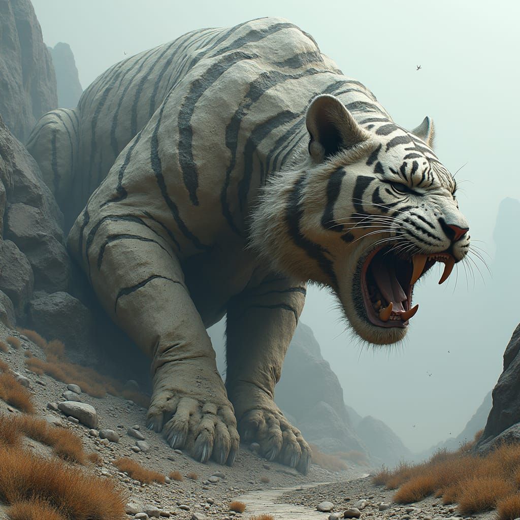 Geological Tiger Descends in Surreal Dreamscape