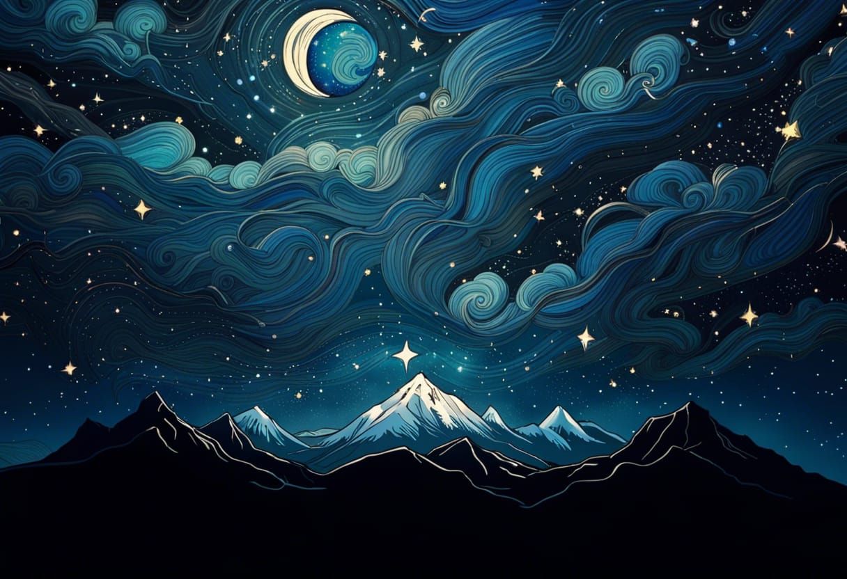 Starry Night Sky with Mountains in HD
