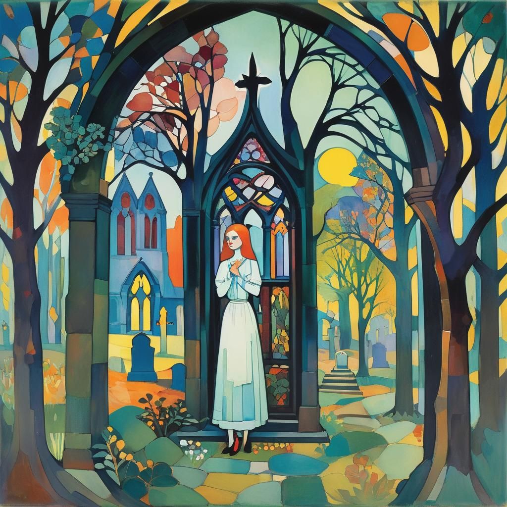 A Young Girl in Terror, Framed in a Graveyard Window