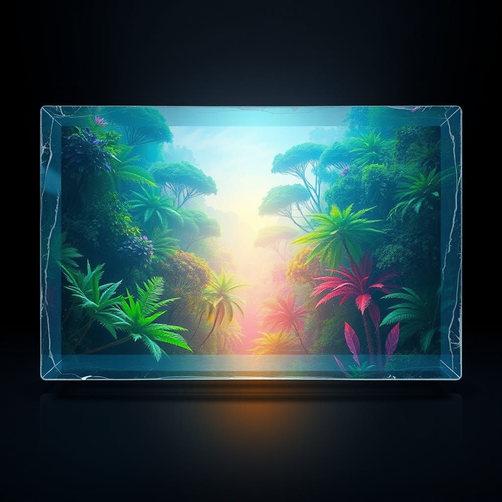 Transparent Glass Tablet Reveals Vast Jungle Landscape