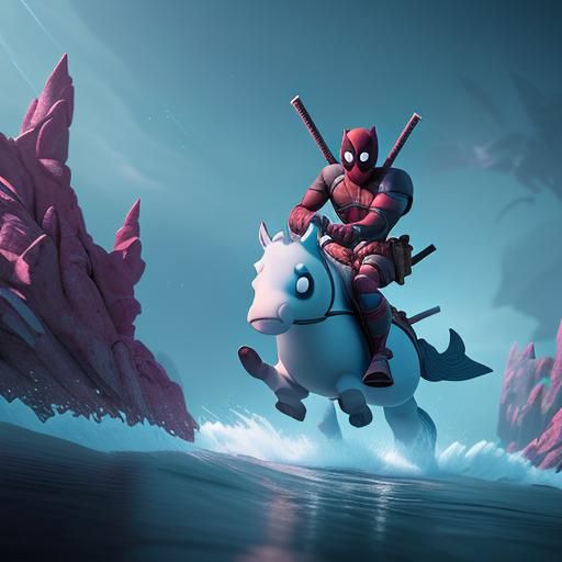 Deadpool Rides a Narwhal in 3D Game Style