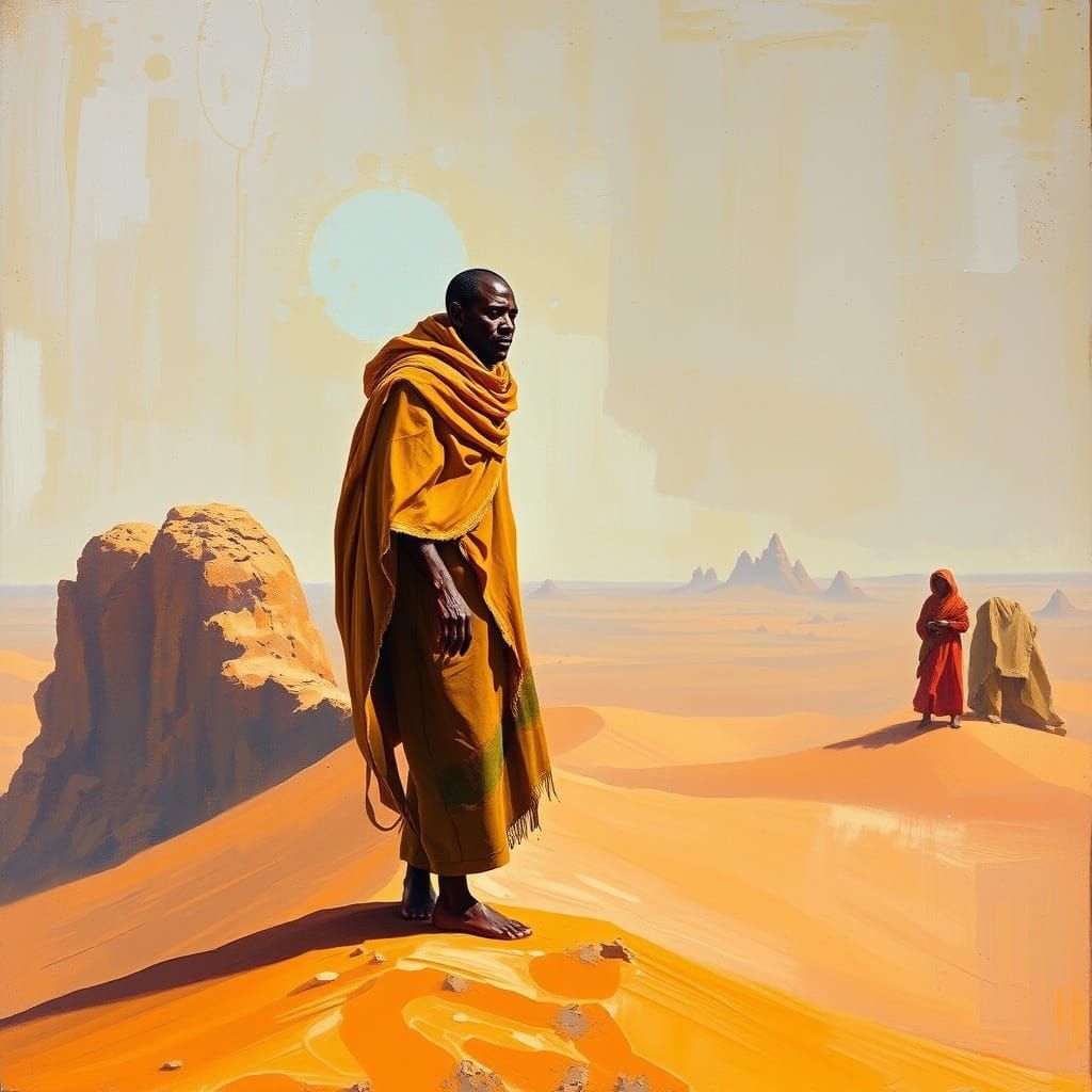 Ethiopian Figure in Somali Desert, Impressionist Oil