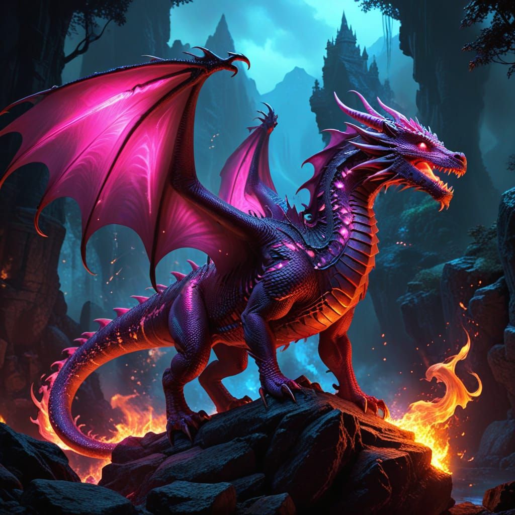 Majestic Hot Pink Dragon Spews Blazing Fire