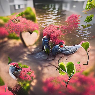 Romantic Lovebirds in Epic Garden: Acrylic Art