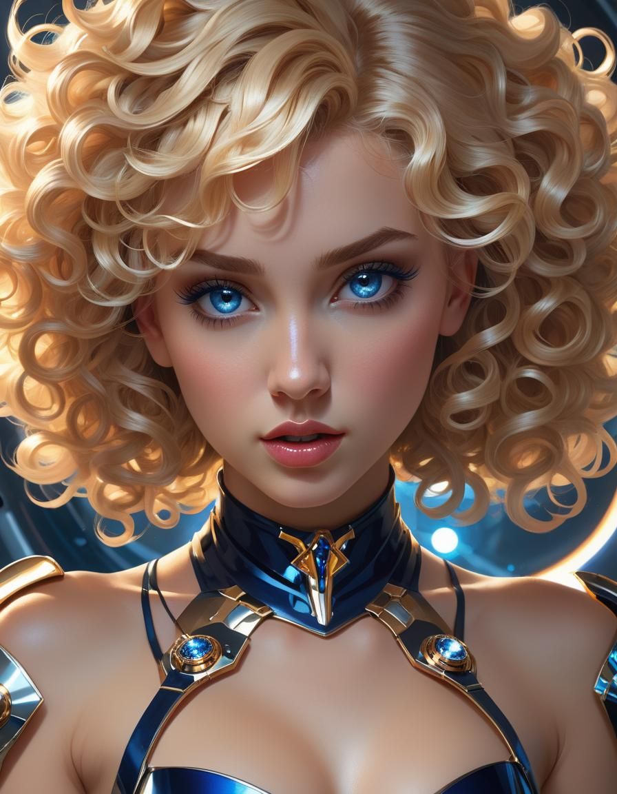 Futuristic Woman with Curly Hair in Digital Art