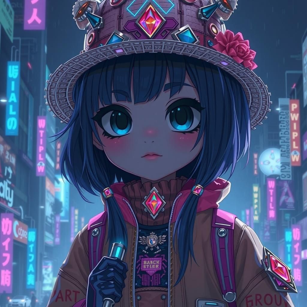 Cyberpunk Girl with Light Saber in Neon City