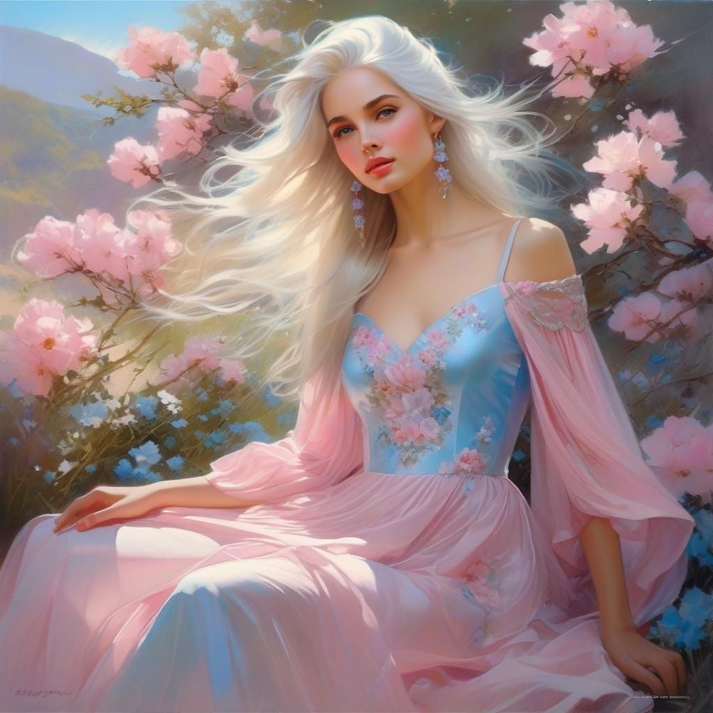 White-Haired Princess in Pink Dress: Splash Art