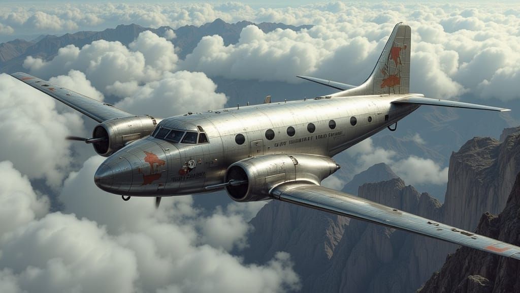 Vintage Airliner Ascends Over Cliffs in Retro Style