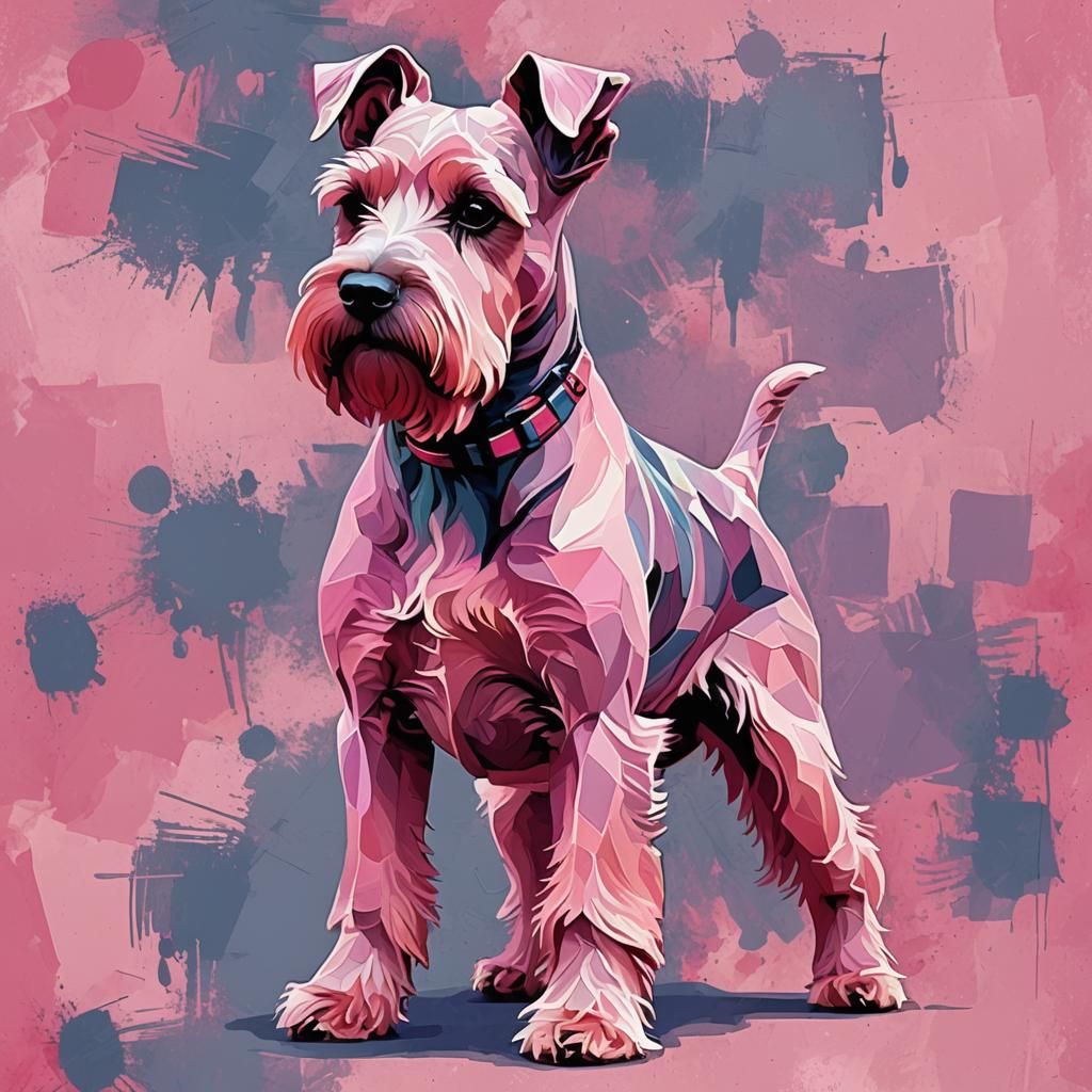 Abstract Pink Schnauzer Portrait in Complementary Colors
