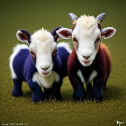 Hyperrealistic Baby Goats Playing in Splash Art Style