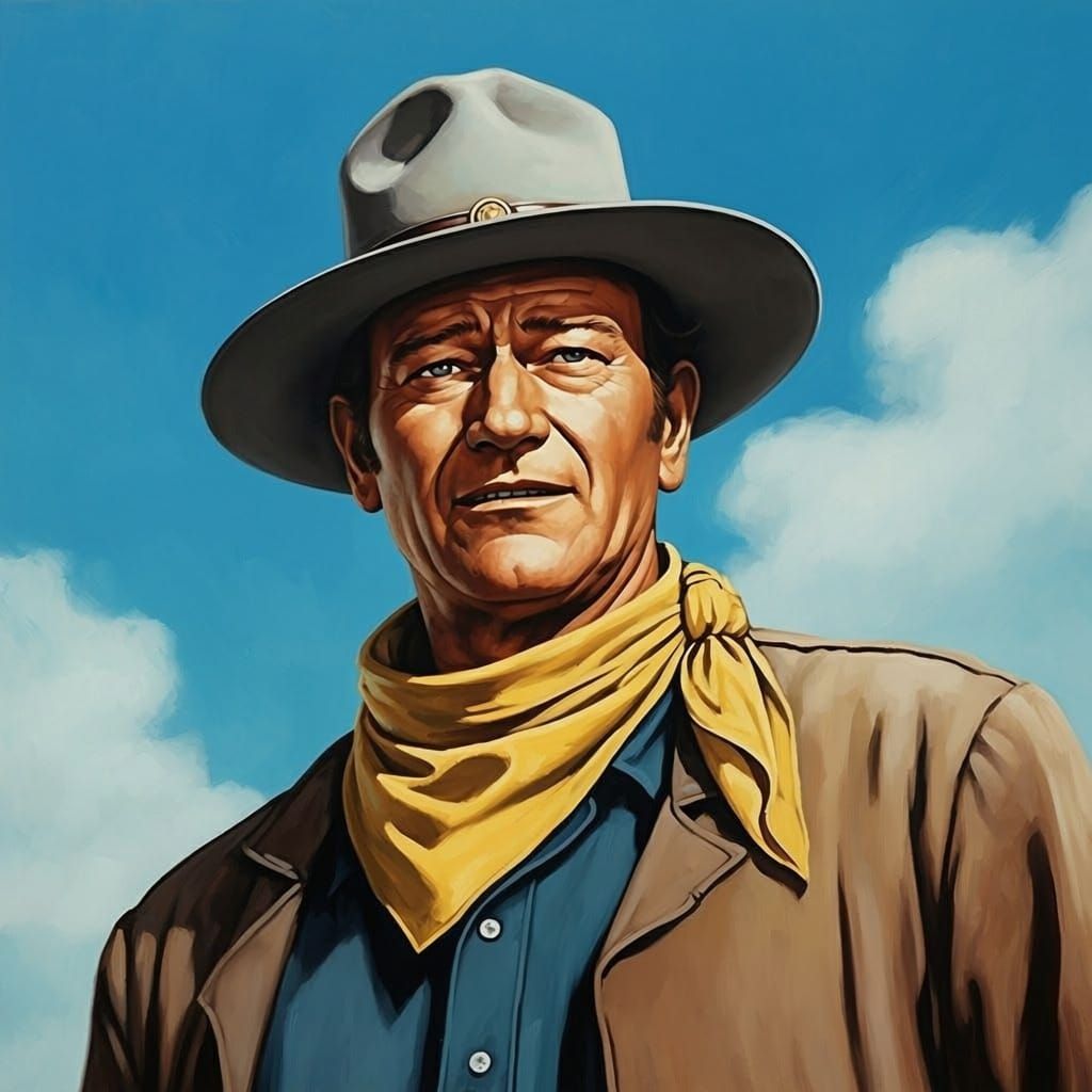 John Wayne Realistic Oil Painting with Crooked Grin