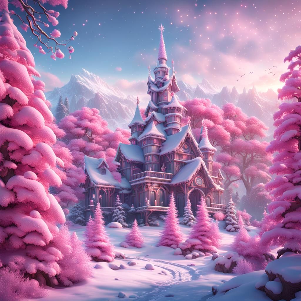 Pink Winter Wonderland: Fantastical Matte Painting