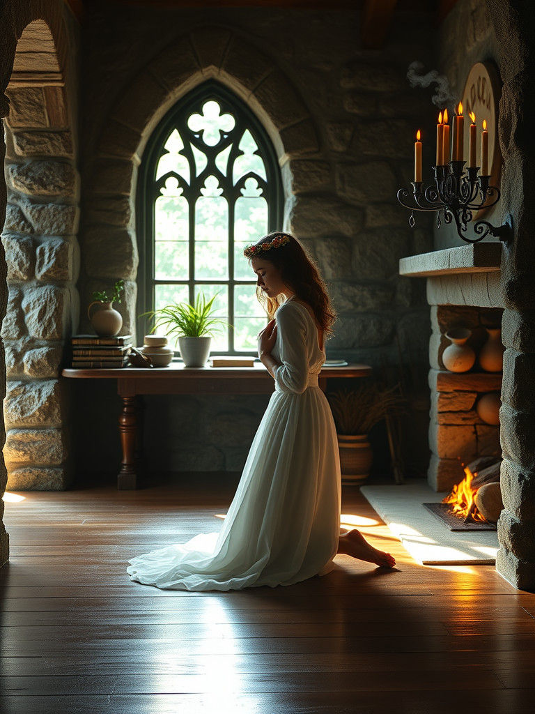 Serene Devotion in Rustic Chamber