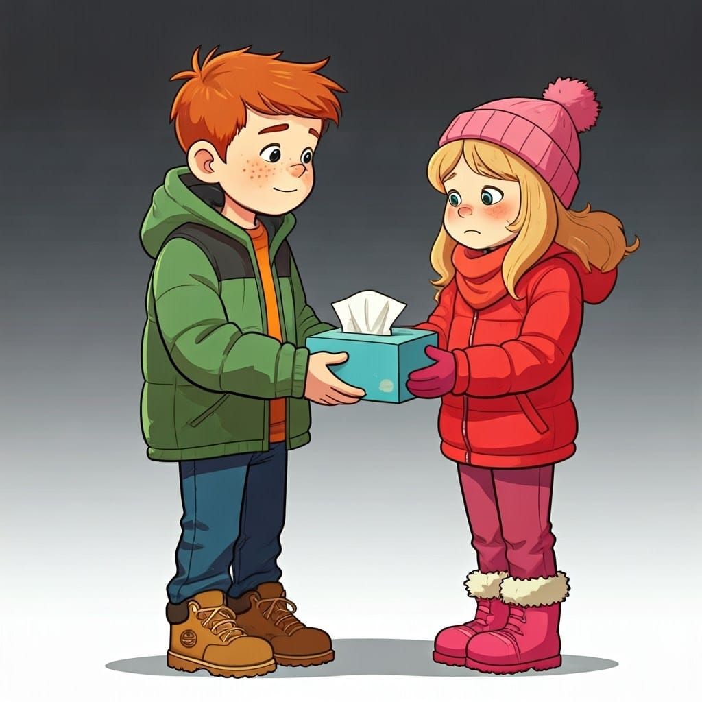 Boy Helps Sick Girl with Tissues