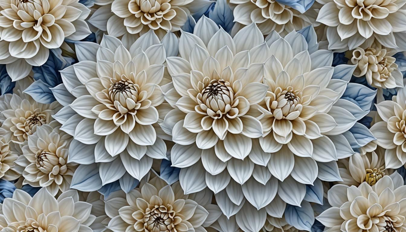 Blue and White Dahlia Flower in Extreme Detail