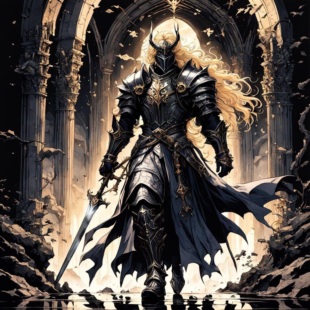 Ethereal High Gothic Knight in Ink-Colored Aesthetic