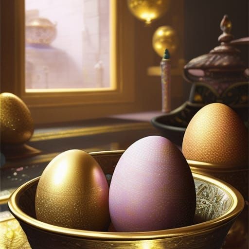 Bejeweled Eggs in Gold Bowl: Concept Art