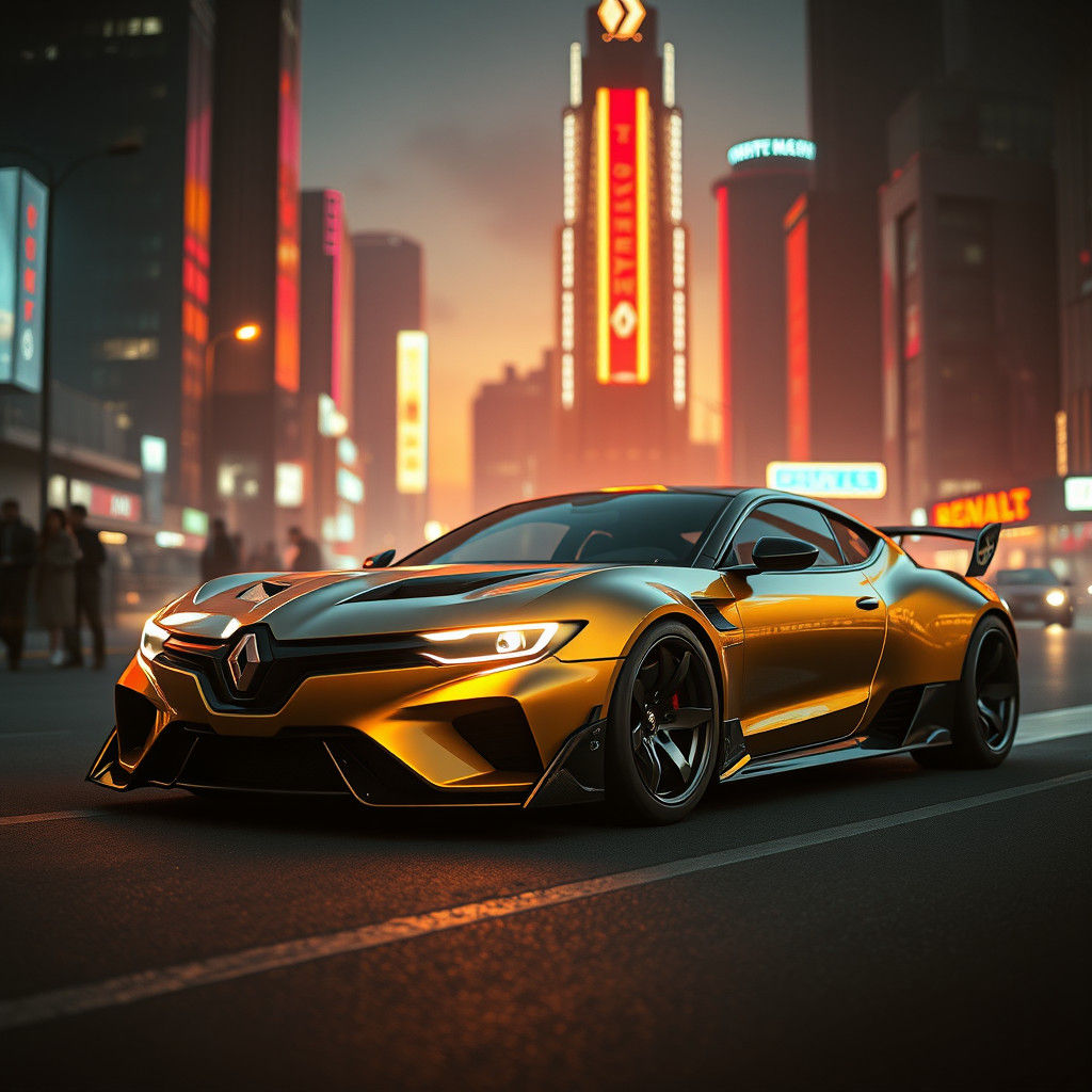 Cyberpunk Renault Muscle Car in Neon Cityscape
